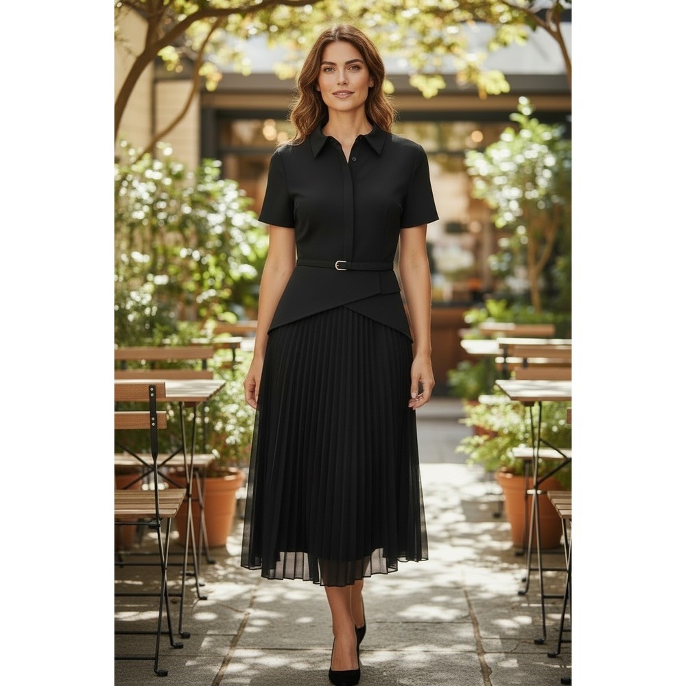 Julia Jordan Mixed-Media Black Collared Midi Dress Women's Size 8 - NWT $129